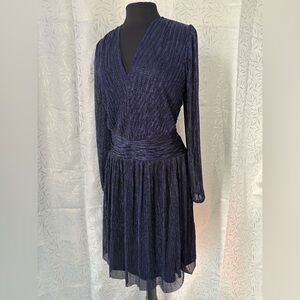 White House Black Market Shimmering Navy Long Sleeve Dress